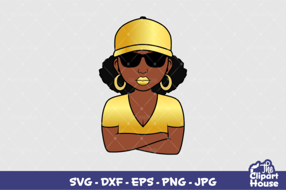 Arms Crossed Black Woman Cap Gold Design