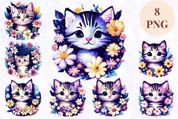 Cat Kitten Flowers Floral 1 Clipart PNG: A Versatile Asset for Every Creative Project