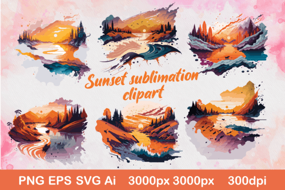Sunset Beach Sublimation Clipart SVG