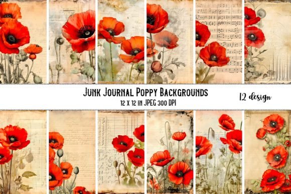 Vintage Poppy Scrapbook Paper Background for Creative Projects